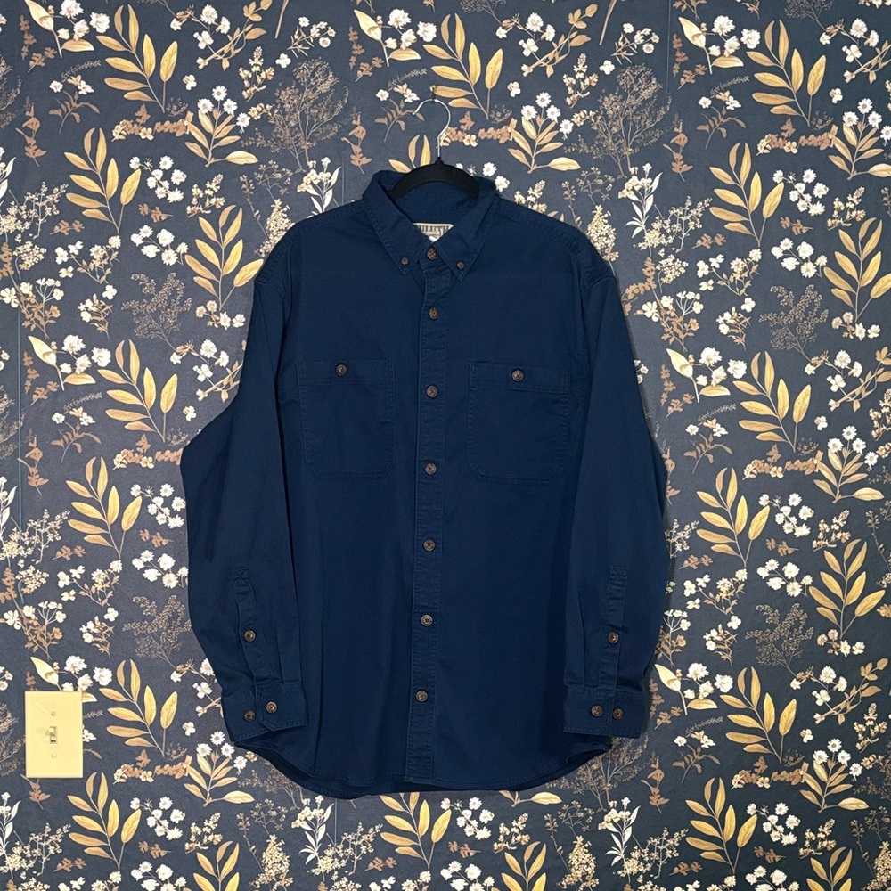 Duluth Trading Co Dark Blue Button Down Collard Shirt Size L